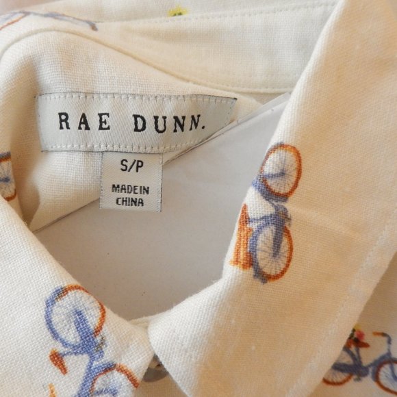 Rae Dunn Bicycle Print Button Down Blouse New Without Tags - Picture 6 of 8